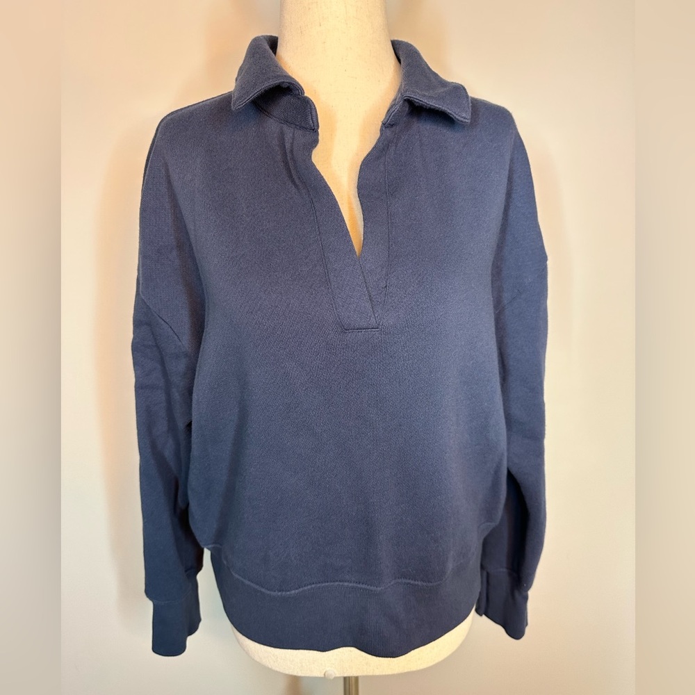 Sz M Z Supply sweatshirt navy blue v neck collar drop sleeve